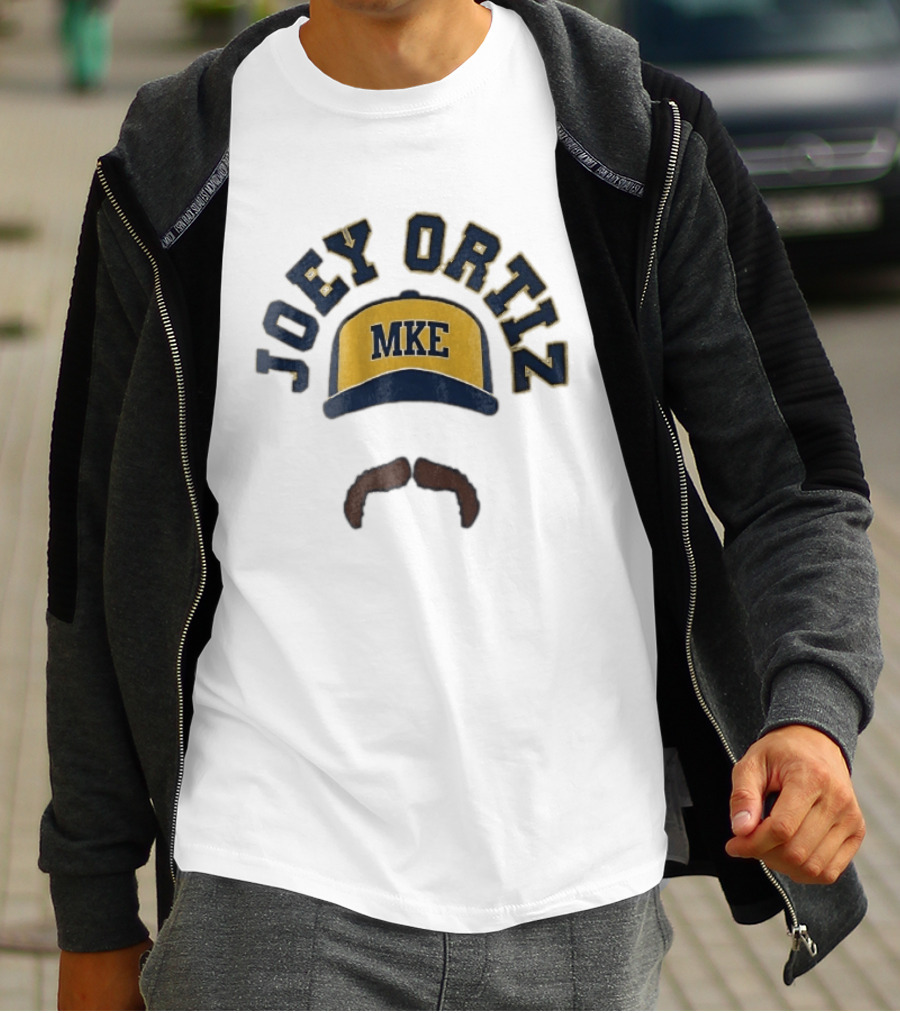 Milwaukee Brewers MKE Joey Ortiz Baseball Cap Mustache T-Shirt