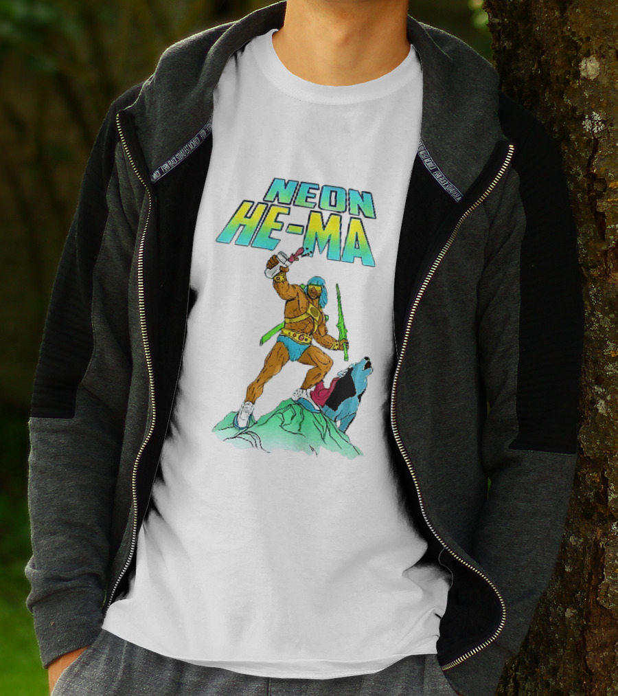 Neon He Ma Cartoon Warrior Action With Purple Drink Mountain Adventure T-Shirt