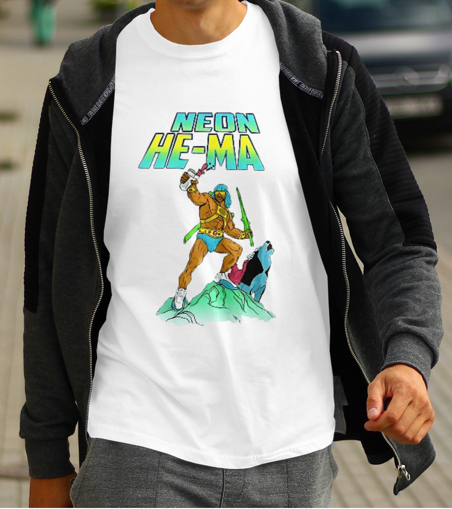 Neon He Ma Cartoon Warrior Action With Purple Drink Mountain Adventure T-Shirt