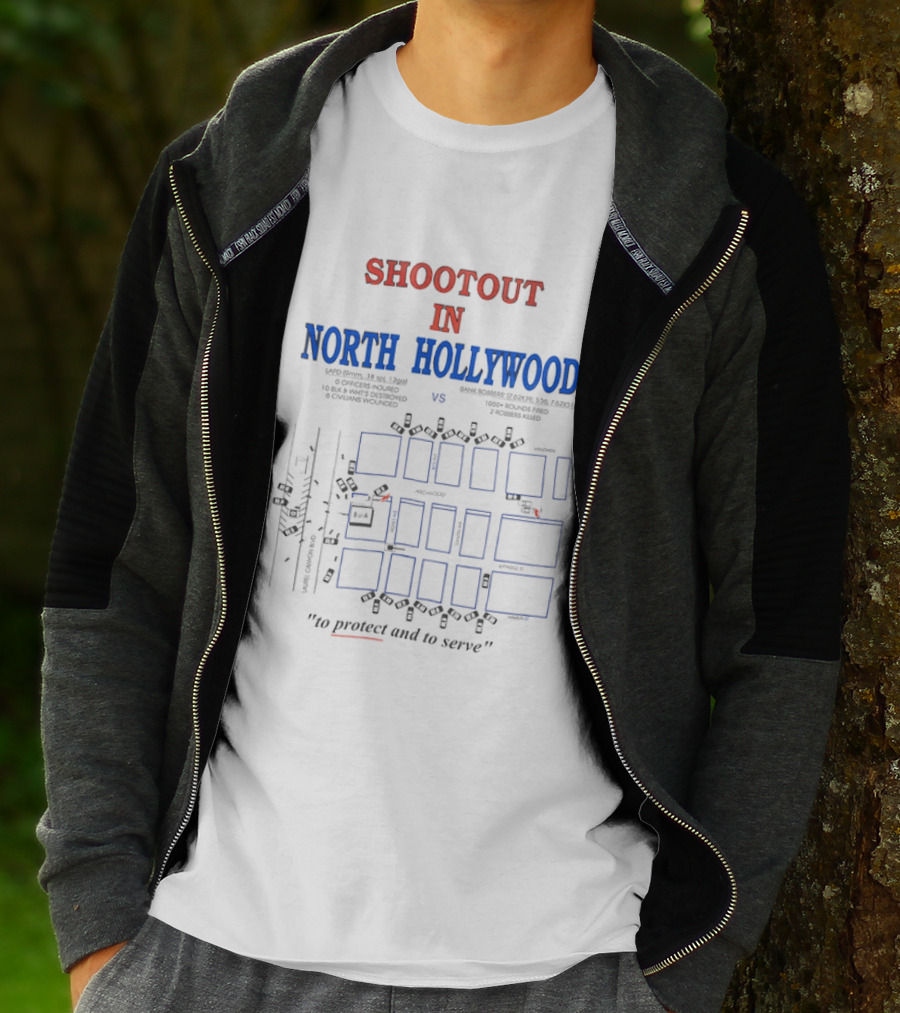Shootout In North Hollywood Map With LAPD And Bank Robbers Ammunition Details T-Shirt