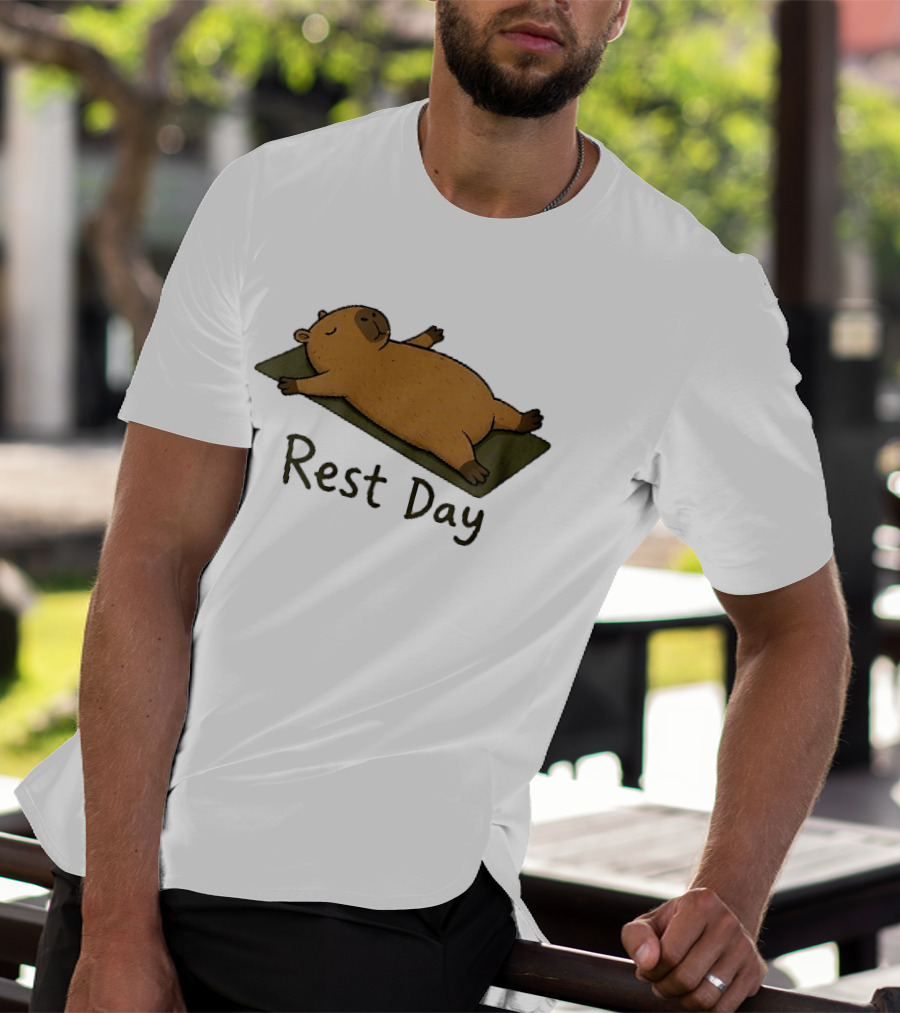 Rest Day Capybara Relaxing On Yoga Mat Cartoon T-Shirt
