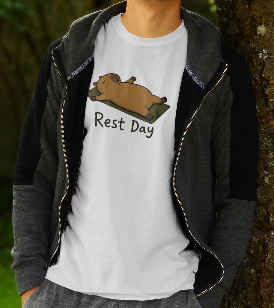 Rest Day Capybara Relaxing On Yoga Mat Cartoon T-Shirt