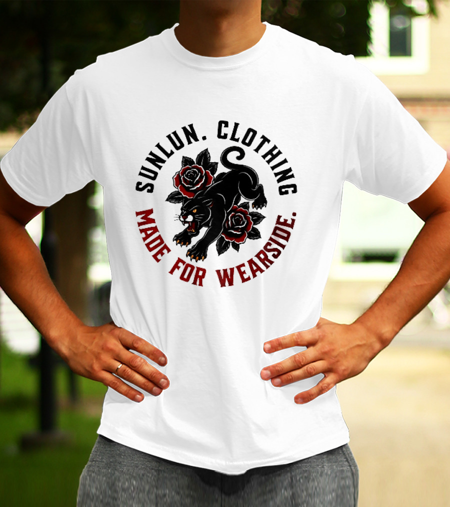 Sunlun Clothing Wearside Black Panther Red Roses Traditional Tattoo T-Shirt