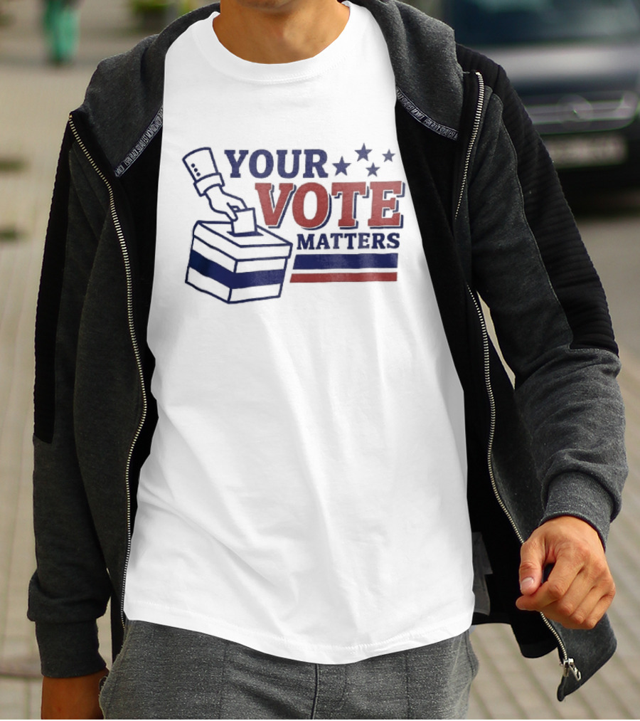 Your Vote Matters Hand Dropping Ballot Box Four Stars Red Blue Stripes T-Shirt