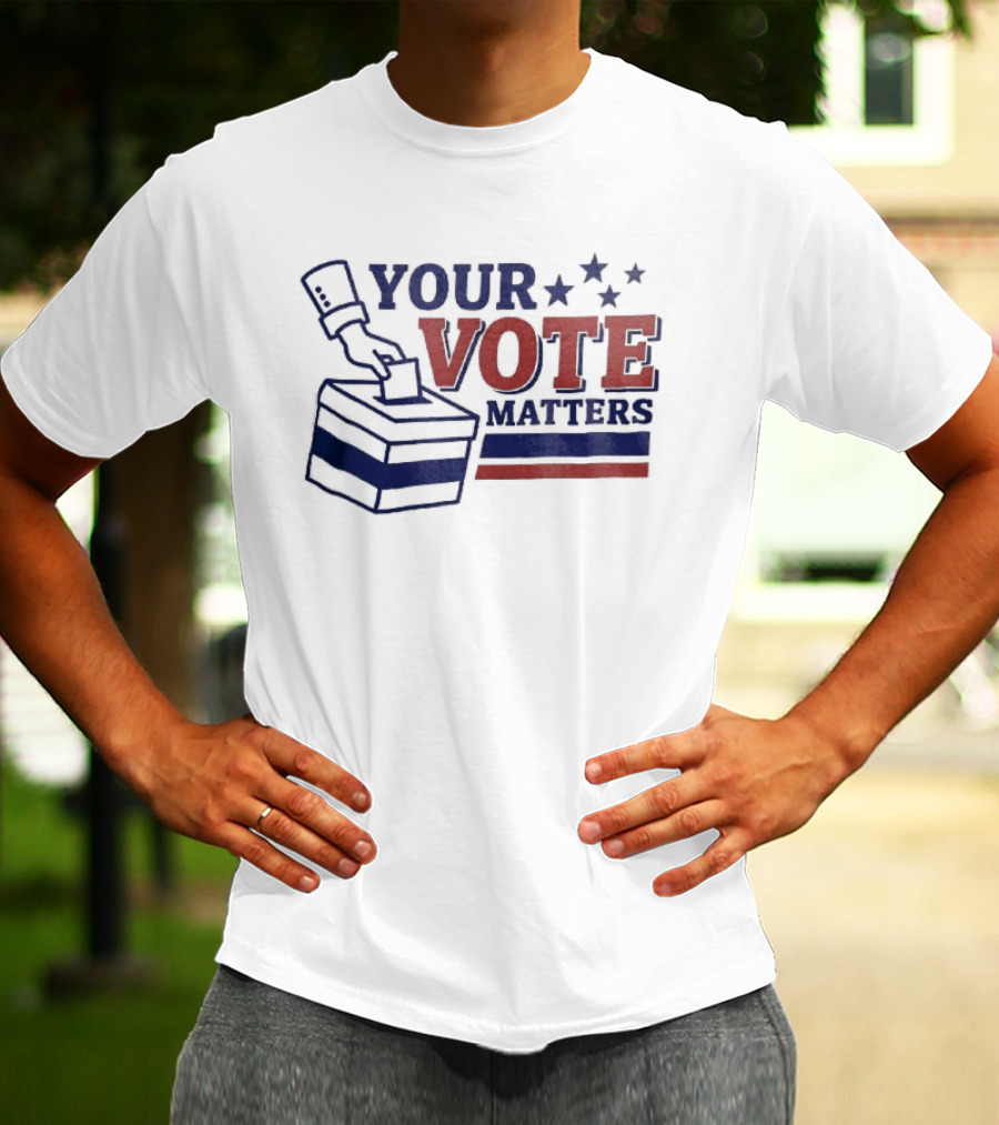Your Vote Matters Hand Dropping Ballot Box Four Stars Red Blue Stripes T-Shirt
