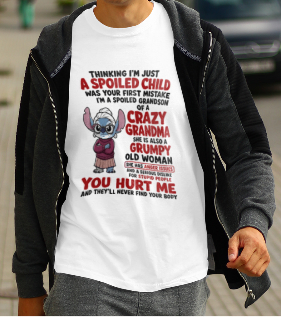 Thinking I'm Just A Spoiled Child Was Your First Mistake Crazy Grandma Stitch You Hurt Me T-Shirt