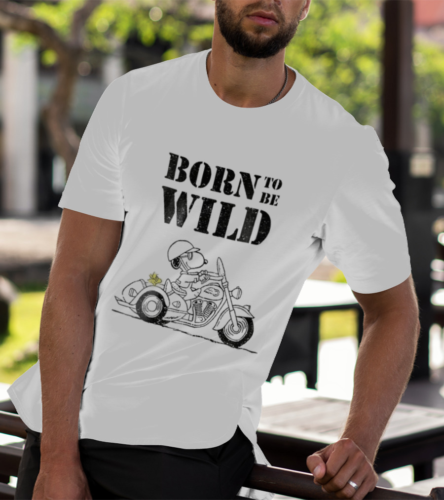 Born To Be Wild Snoopy Woodstock Motorcycle Distressed Cartoon T-Shirt