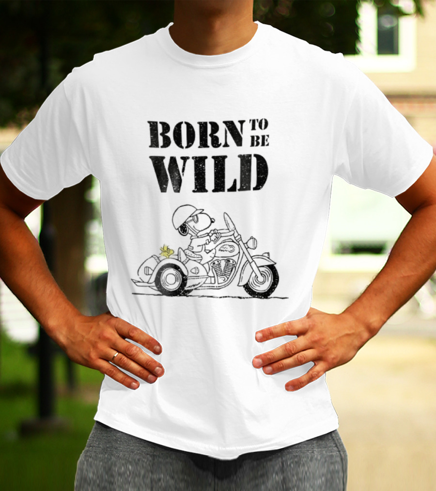 Born To Be Wild Snoopy Woodstock Motorcycle Distressed Cartoon T-Shirt