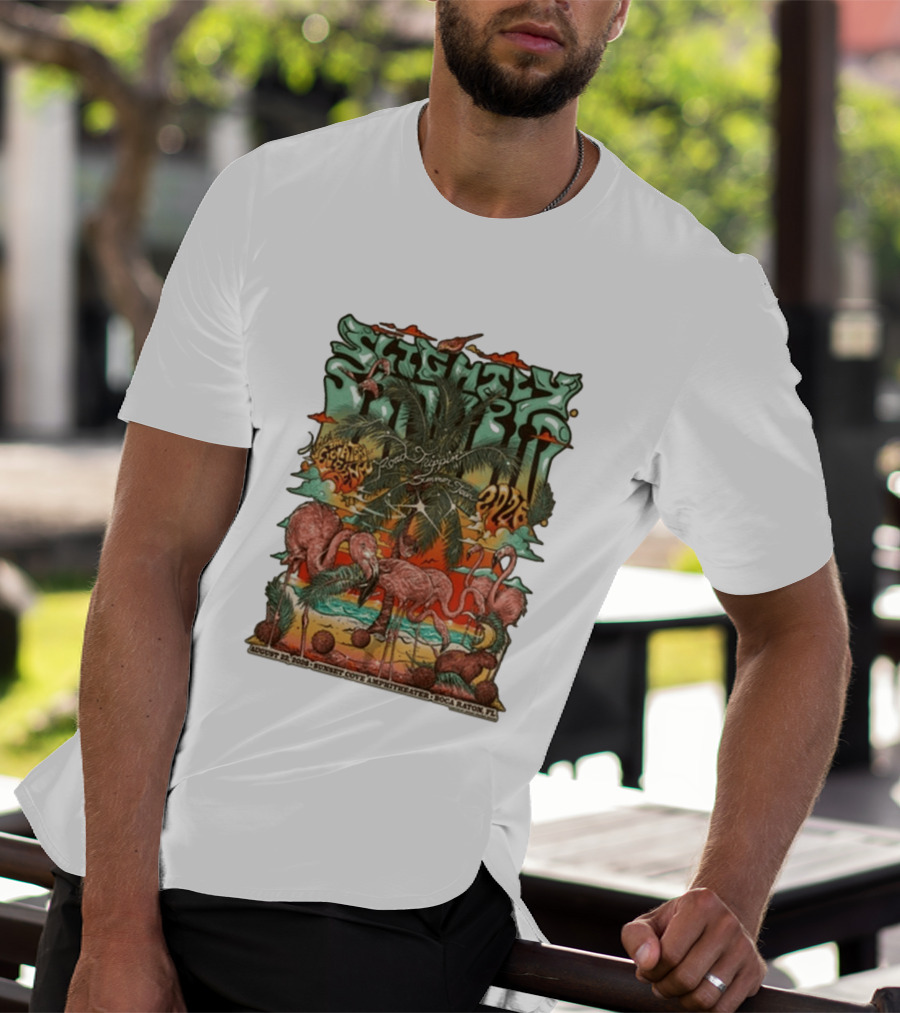 Slightly Stoopid August 22 2026 Ice Drippin Summer Tour Sunset Cove Amphitheater Boca Raton FL Flamingos Palms T-Shirt
