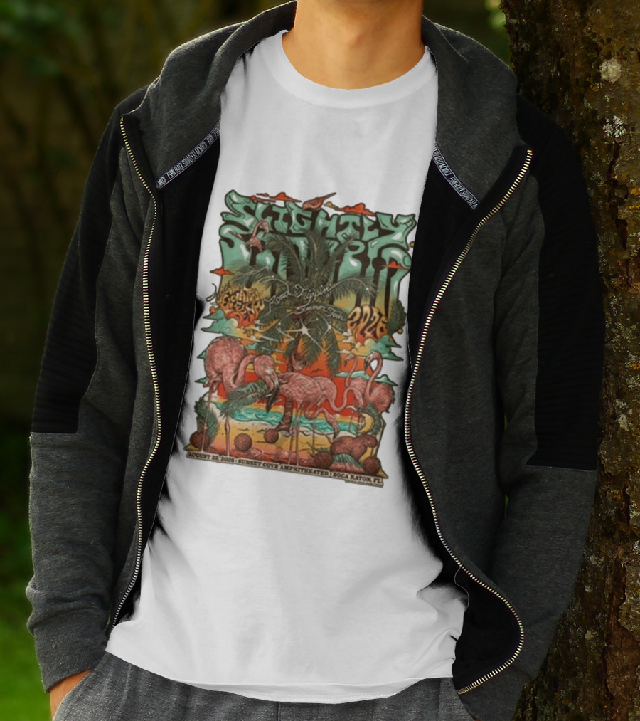Slightly Stoopid August 22 2026 Ice Drippin Summer Tour Sunset Cove Amphitheater Boca Raton FL Flamingos Palms T-Shirt