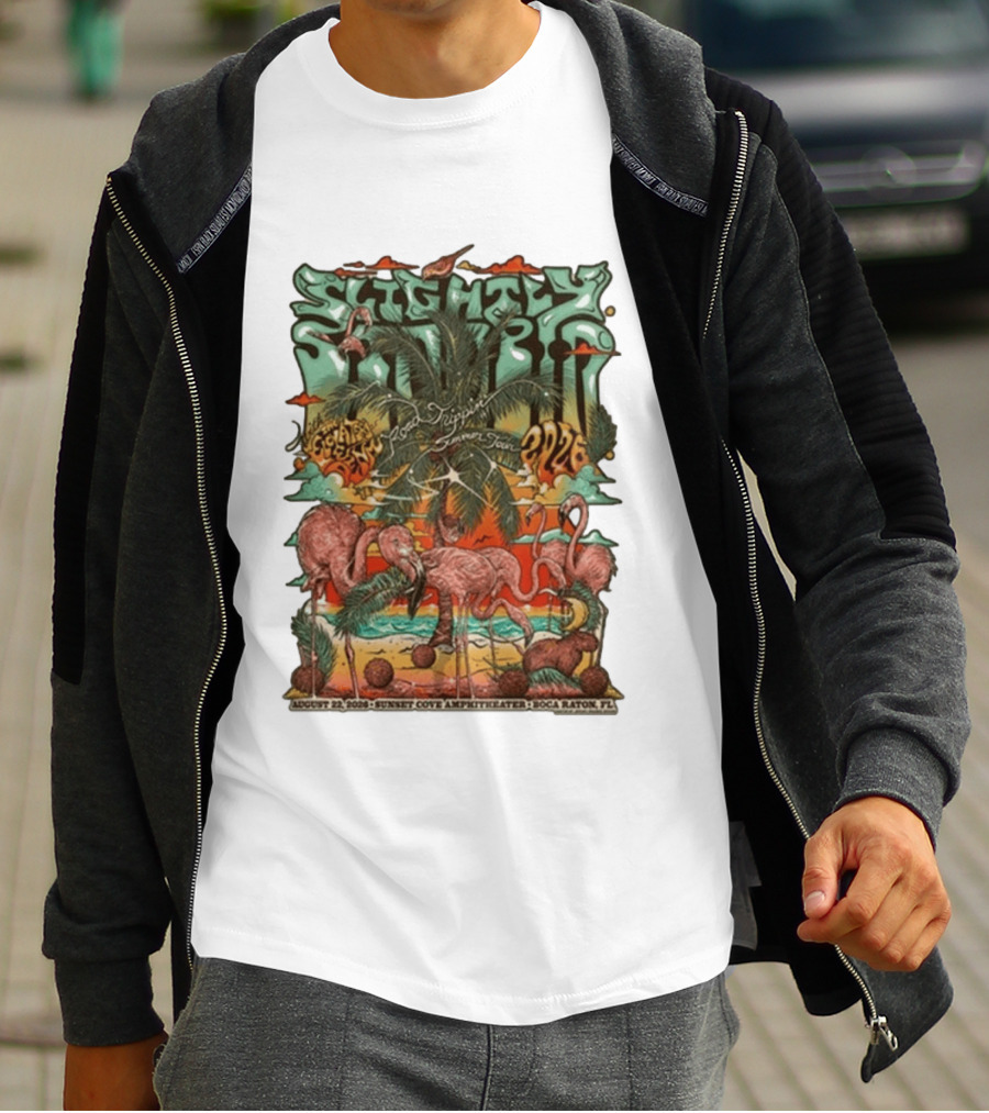 Slightly Stoopid August 22 2026 Ice Drippin Summer Tour Sunset Cove Amphitheater Boca Raton FL Flamingos Palms T-Shirt
