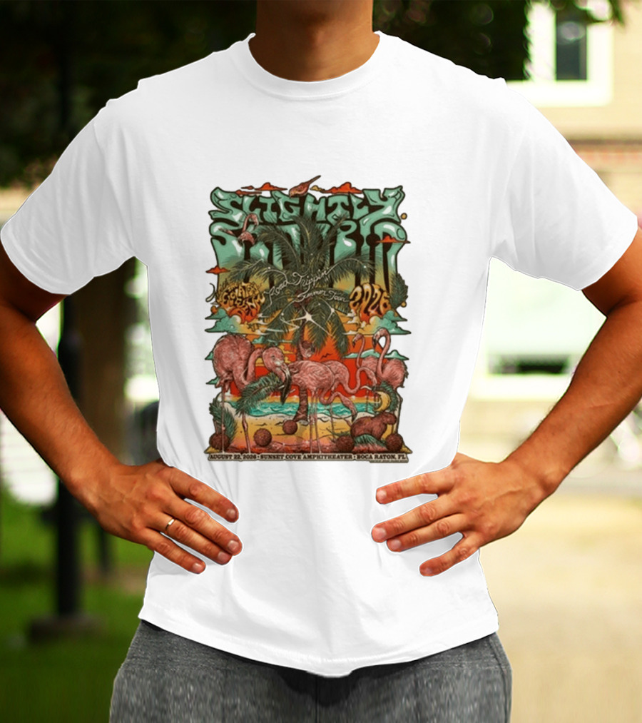 Slightly Stoopid August 22 2026 Ice Drippin Summer Tour Sunset Cove Amphitheater Boca Raton FL Flamingos Palms T-Shirt