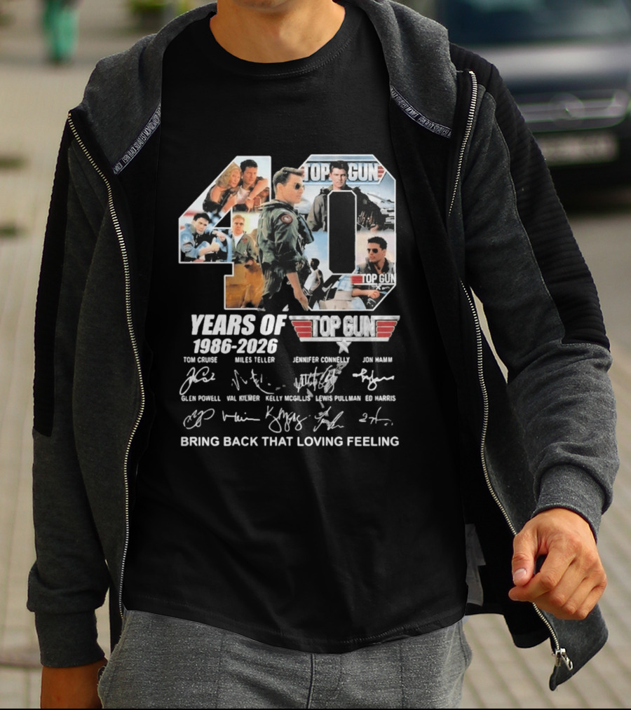 40 Years Of Top Gun 1986 2026 Cast Signatures Tom Cruise Val Kilmer Jennifer Connelly Miles Teller T-Shirt