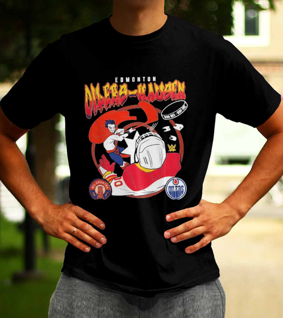 Edmonton Oilers Hausen Hockey Battle WWE Crossover NHL Collaboration T-Shirt