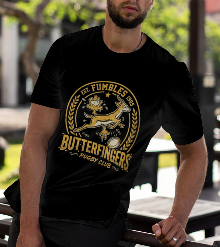 Est. Fumbles 1995 Butterfingers Rugby Club Gazelle Oval T-Shirt