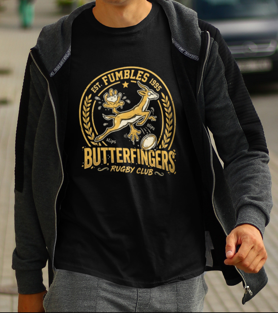 Est. Fumbles 1995 Butterfingers Rugby Club Gazelle Oval T-Shirt