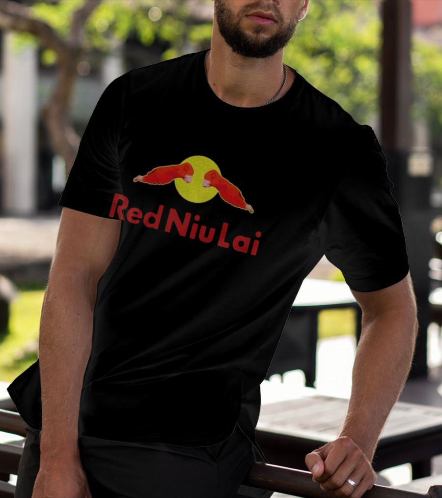 Red Bull Niu Lai Energy Drink Red Niu Lai Yellow Circle T-Shirt