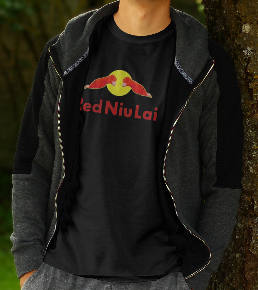 Red Bull Niu Lai Energy Drink Red Niu Lai Yellow Circle T-Shirt