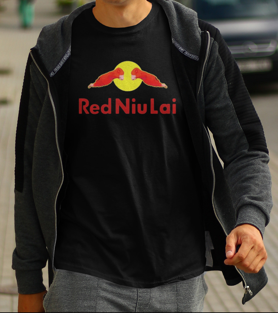 Red Bull Niu Lai Energy Drink Red Niu Lai Yellow Circle T-Shirt