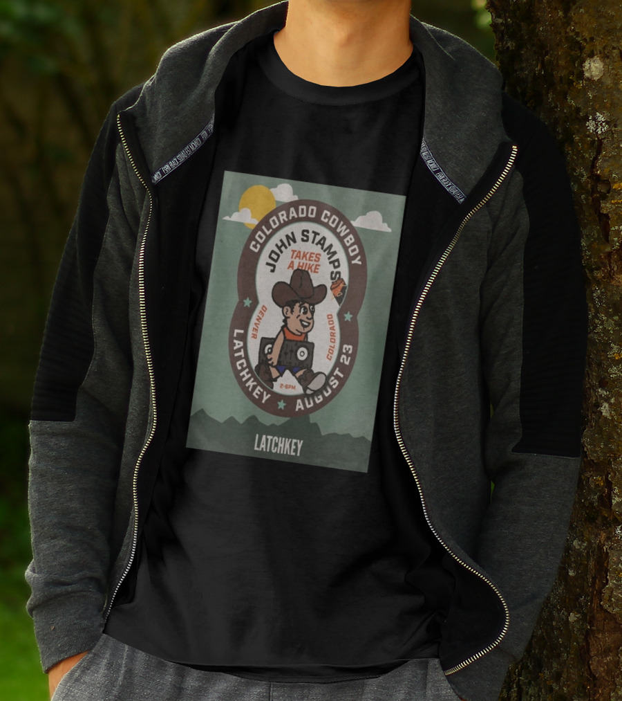 John Stamps Takes A Hike Colorado Cowboy Latchkey Denver August 23 T-Shirt