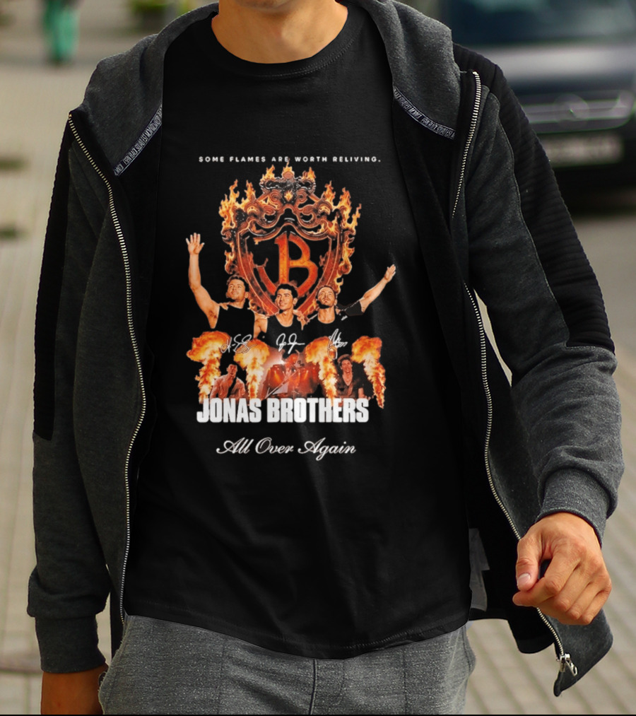 Jonas Brothers Some Flames Are Worth Beliving Tour Flame Signatures All Over Again T-Shirt