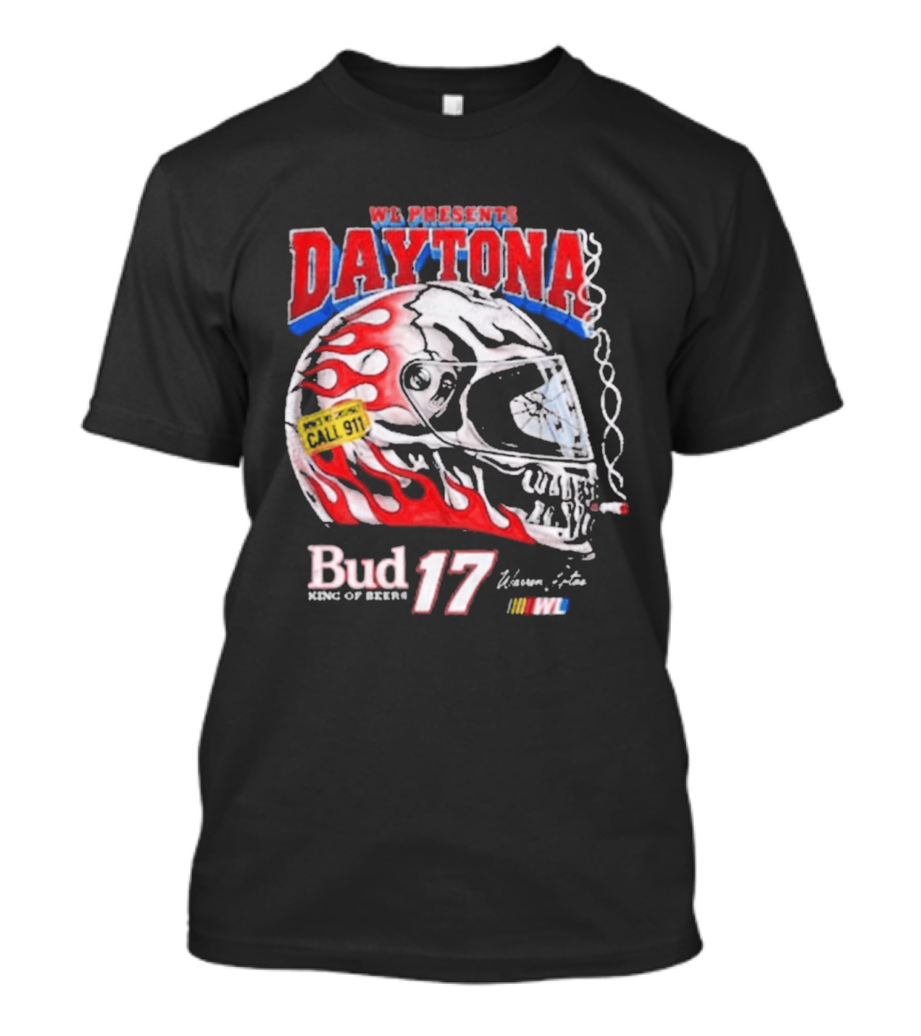 WL Present Daytona Bud King Of Beers 17 Racing Helmet Flame Design 2026 T-Shirt