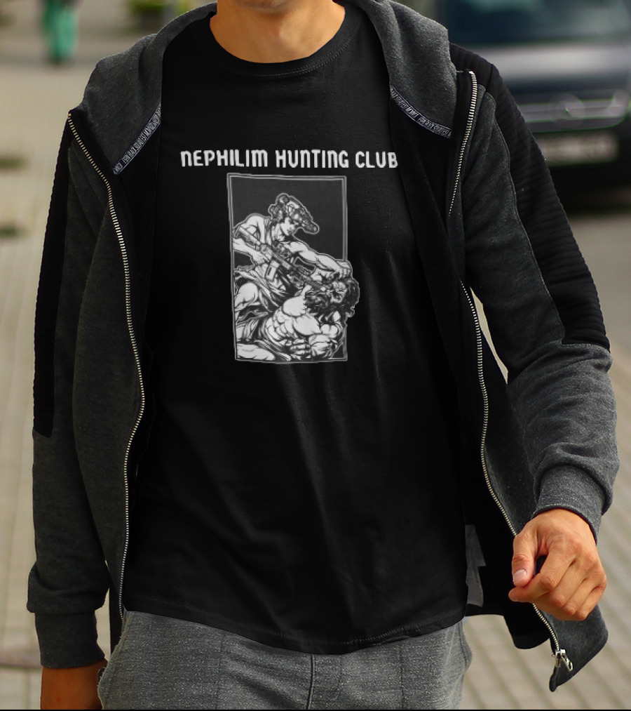 Nephilim Hunting Club Mythical Warrior Battle Scene T-Shirt