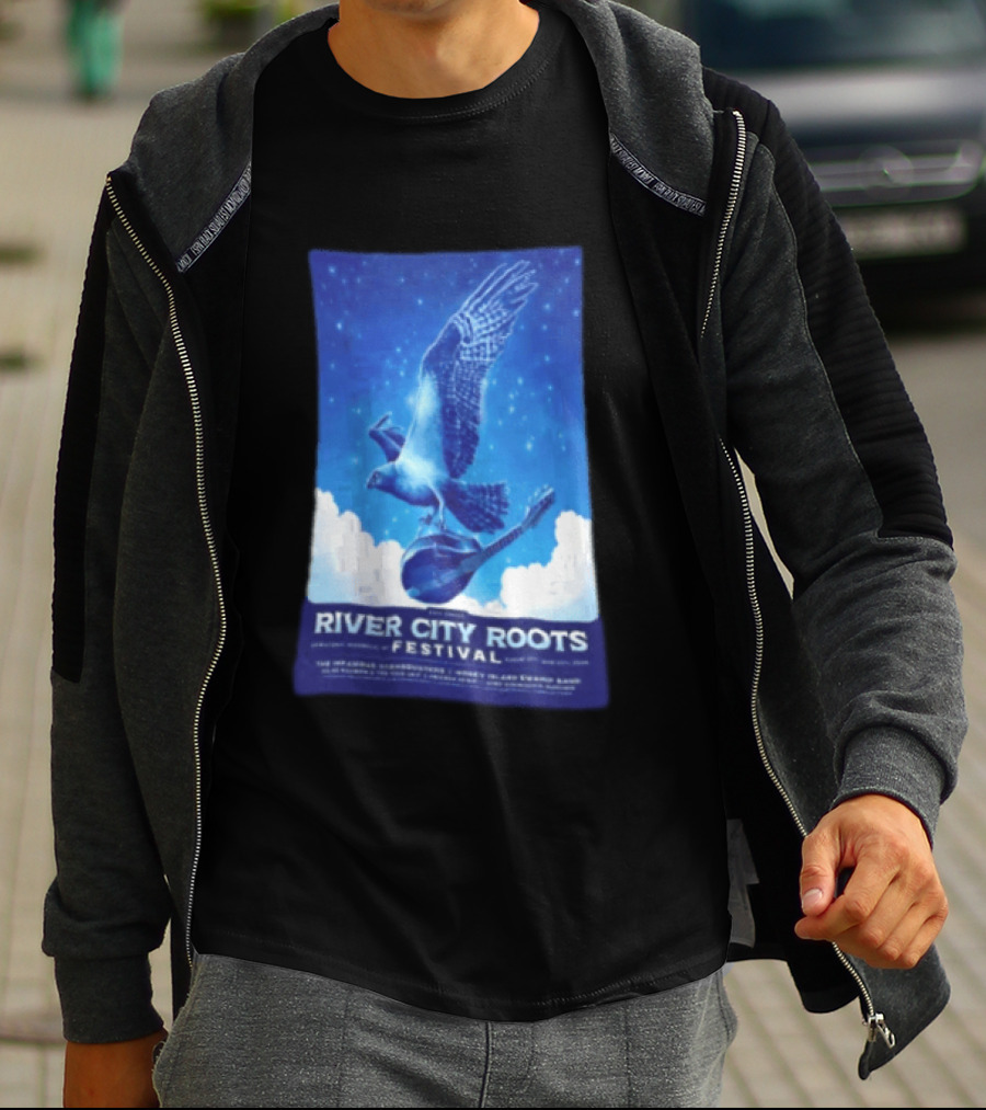 River City Roots Festival 2026 Missoula MT 20th Annual Event Bird And Mandolin T-Shirt