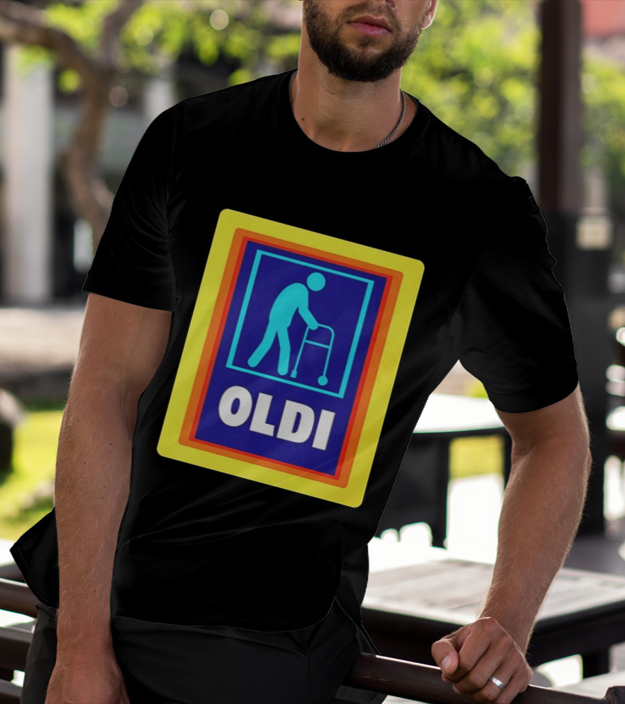 Oldi Elderly Walker Parody Aldi T-Shirt