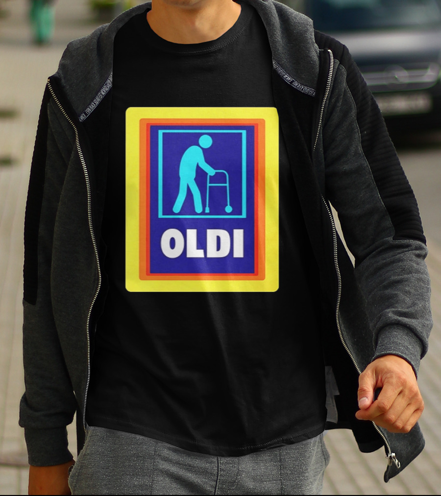 Oldi Elderly Walker Parody Aldi T-Shirt
