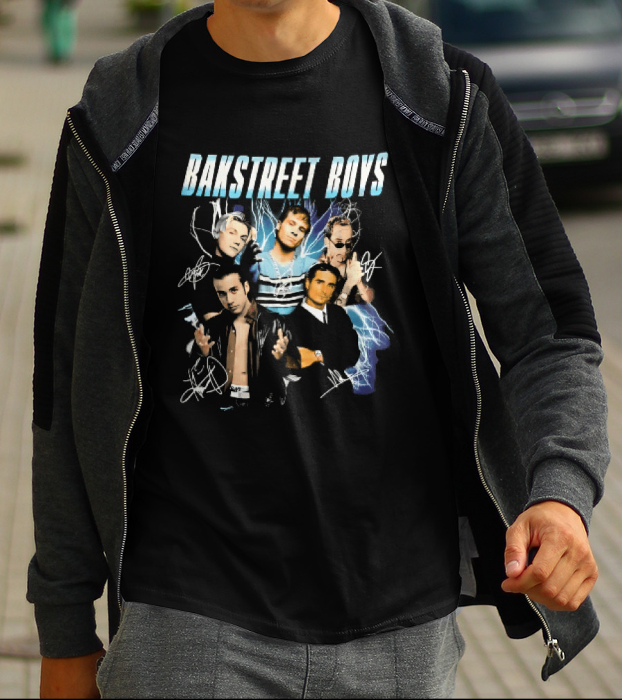 Bakstreet Boys Band Collage Lightning Autographs Bootleg T-Shirt