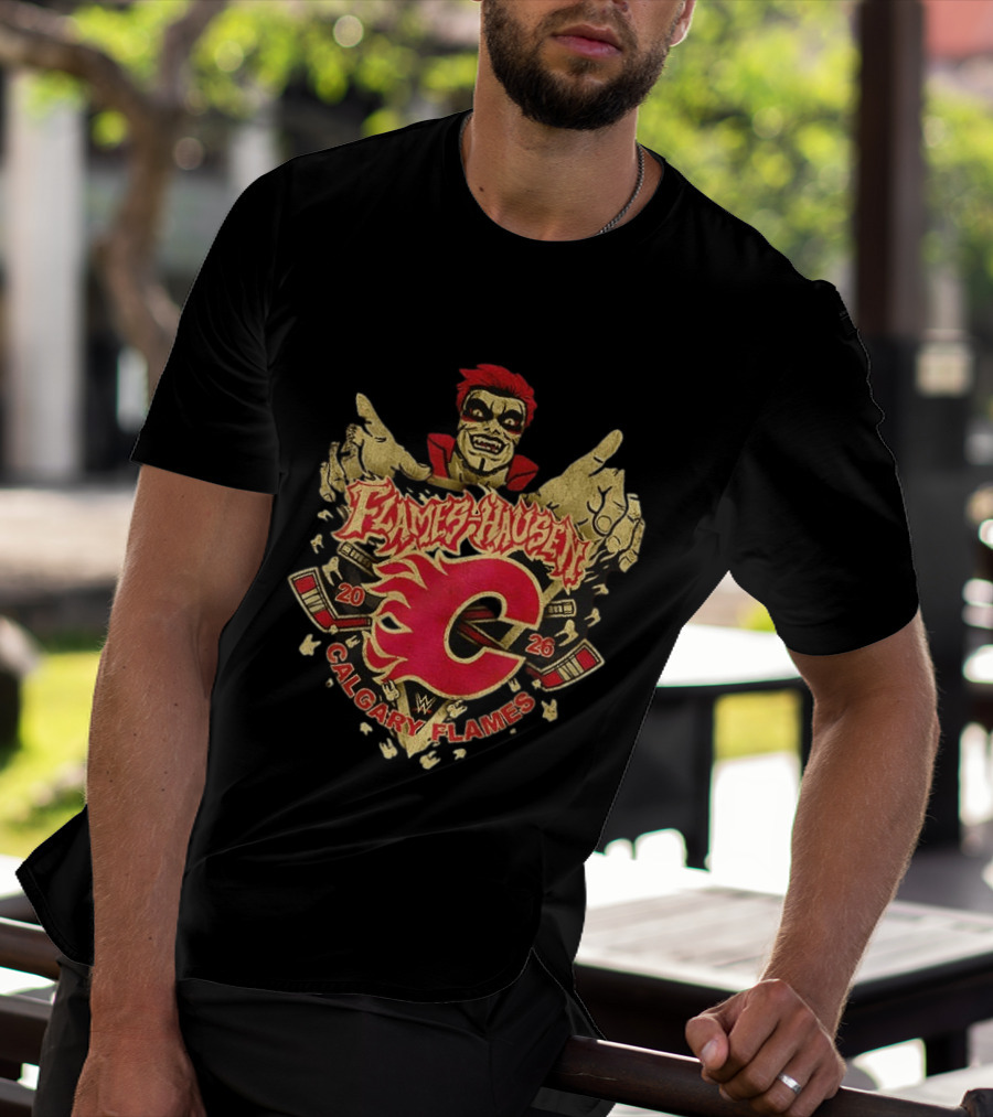 Flamehausen Calgary Flames WWE 2026 Collaboration Danhausen Summer Tour T-Shirt