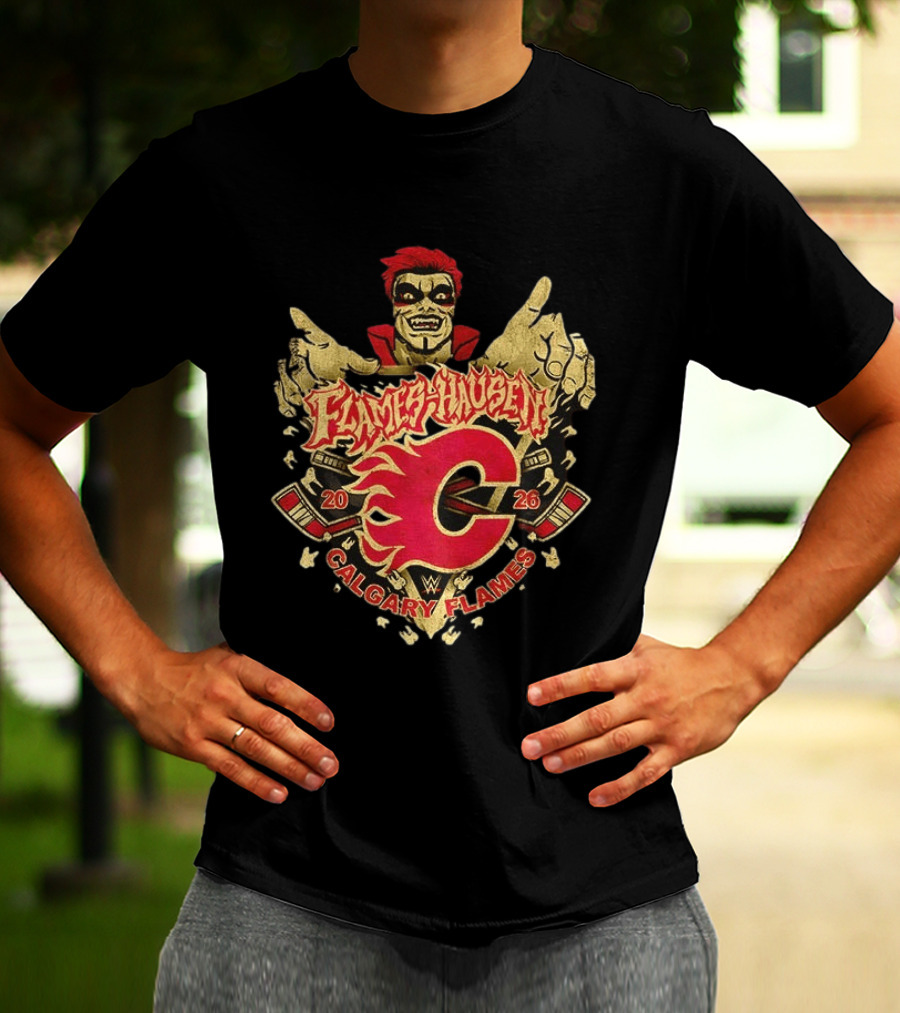 Flamehausen Calgary Flames WWE 2026 Collaboration Danhausen Summer Tour T-Shirt