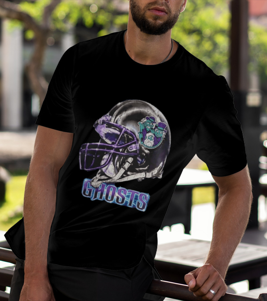 Ghosts Chrome Football Helmet Purple Facemask Haunted Mansion T-Shirt