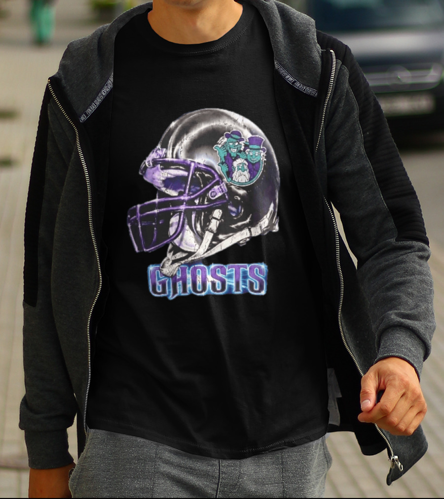 Ghosts Chrome Football Helmet Purple Facemask Haunted Mansion T-Shirt