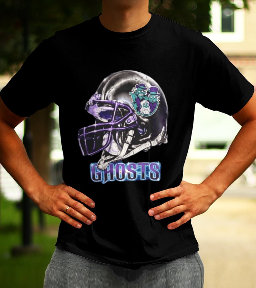 Ghosts Chrome Football Helmet Purple Facemask Haunted Mansion T-Shirt