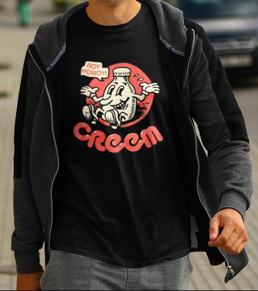 Creem Boy Howdy Milk Bottle Cartoon Red T-Shirt