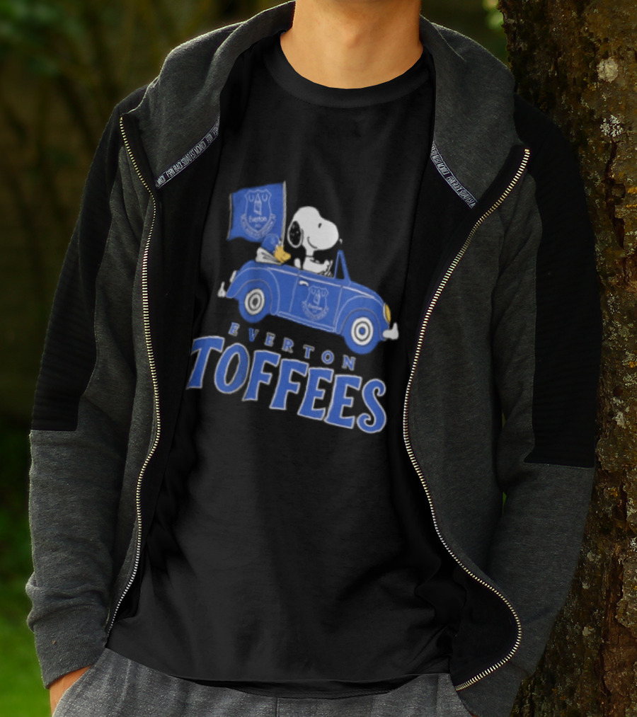 Everton Toffees Snoopy And Woodstock Driving With Flag T-Shirt