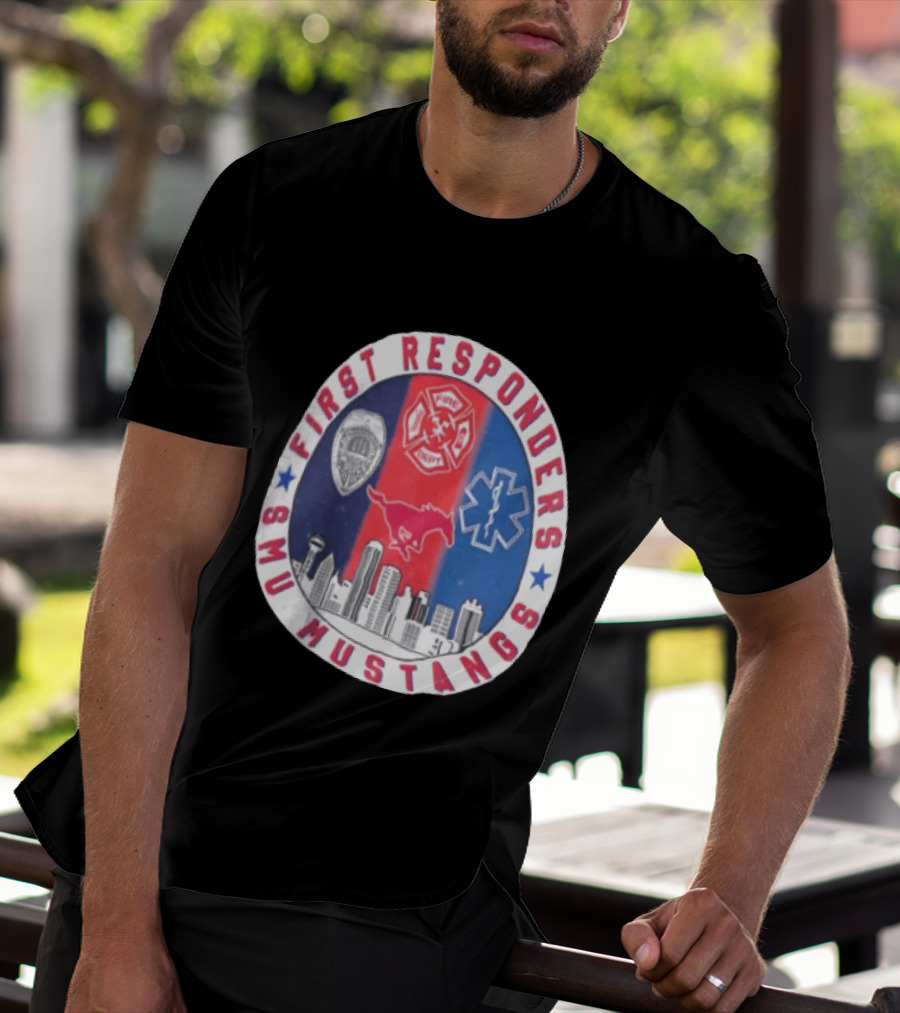 First Responders SMU Mustangs Emergency Services Tribute Skyline T-Shirt