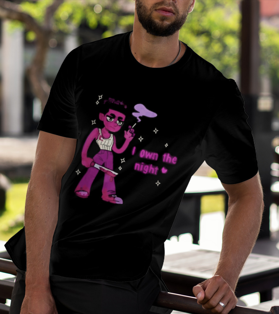 I Own The Night Pink Cartoon Character Holding Bloody Knife Smoking T-Shirt