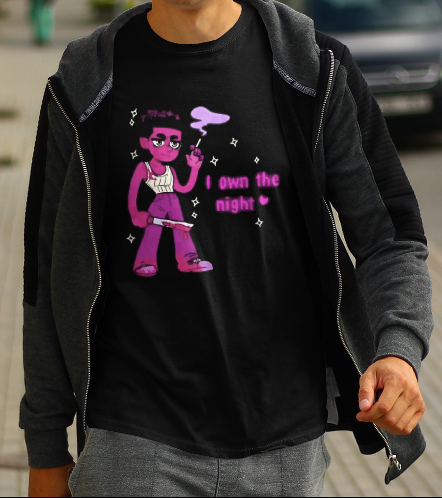 I Own The Night Pink Cartoon Character Holding Bloody Knife Smoking T-Shirt
