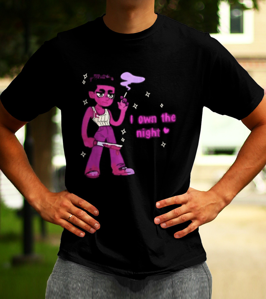 I Own The Night Pink Cartoon Character Holding Bloody Knife Smoking T-Shirt