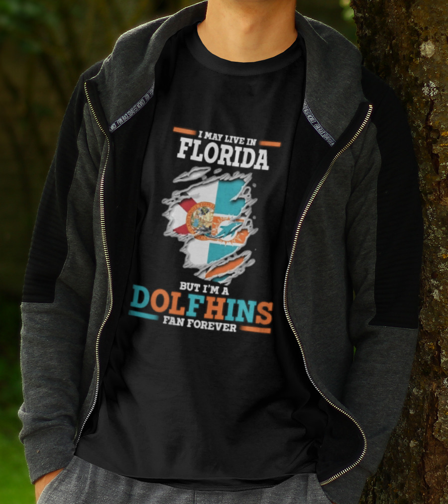 Miami Florida Dolphins Fan Forever Ripped Skin State Flag T-Shirt