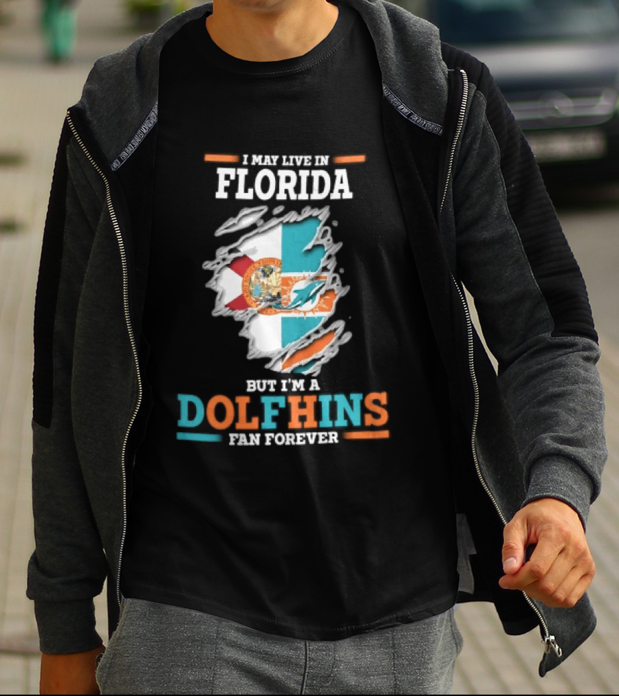 Miami Florida Dolphins Fan Forever Ripped Skin State Flag T-Shirt