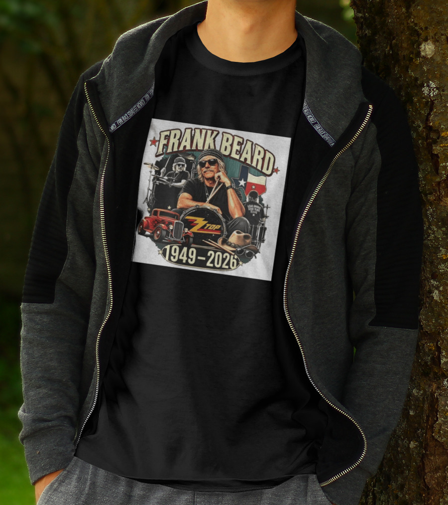 Frank Beard ZZ Top Rock Texas Drummer 1949 2026 Vintage Car And Drumsticks T-Shirt