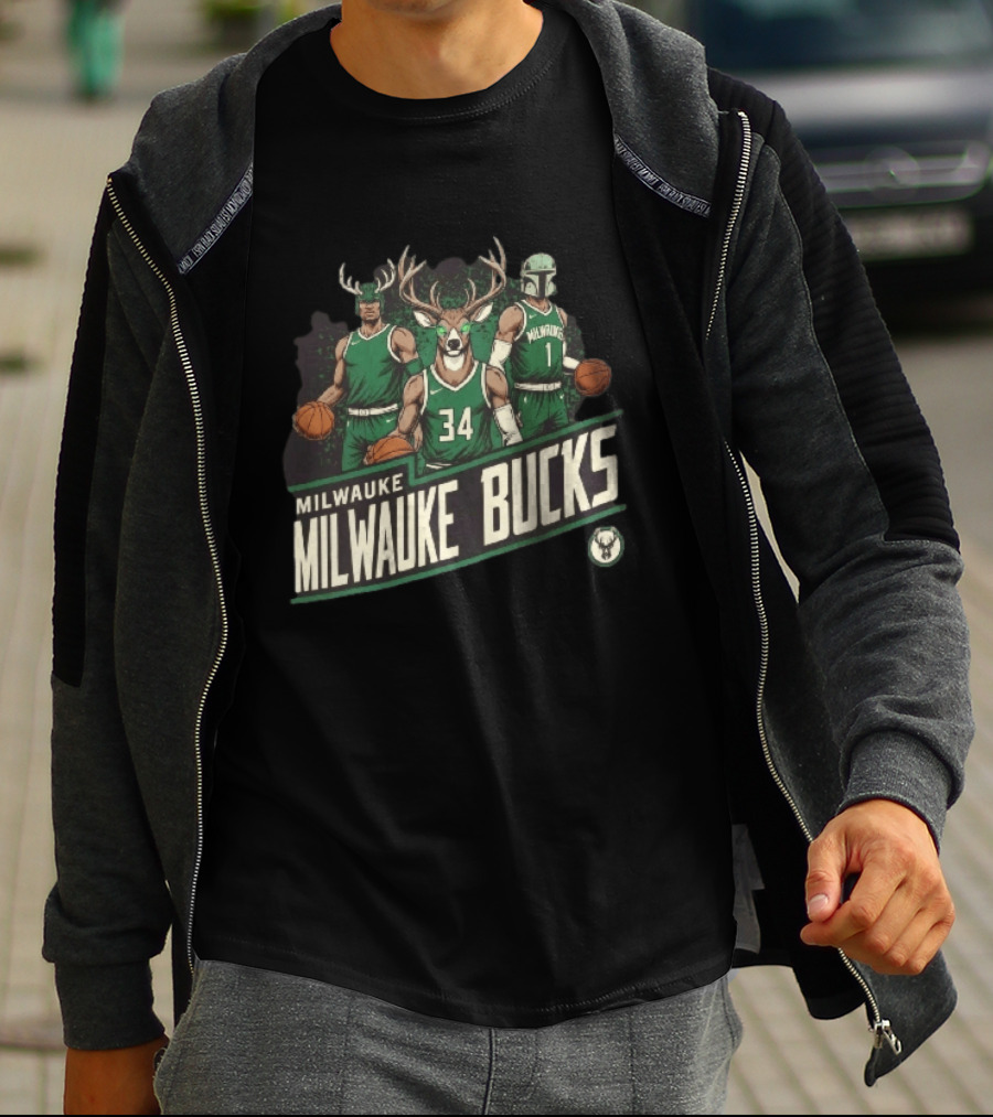 Milwaukee Bucks NBA Antler Helmet Buck Head Mandalorian Basketball Players T-Shirt