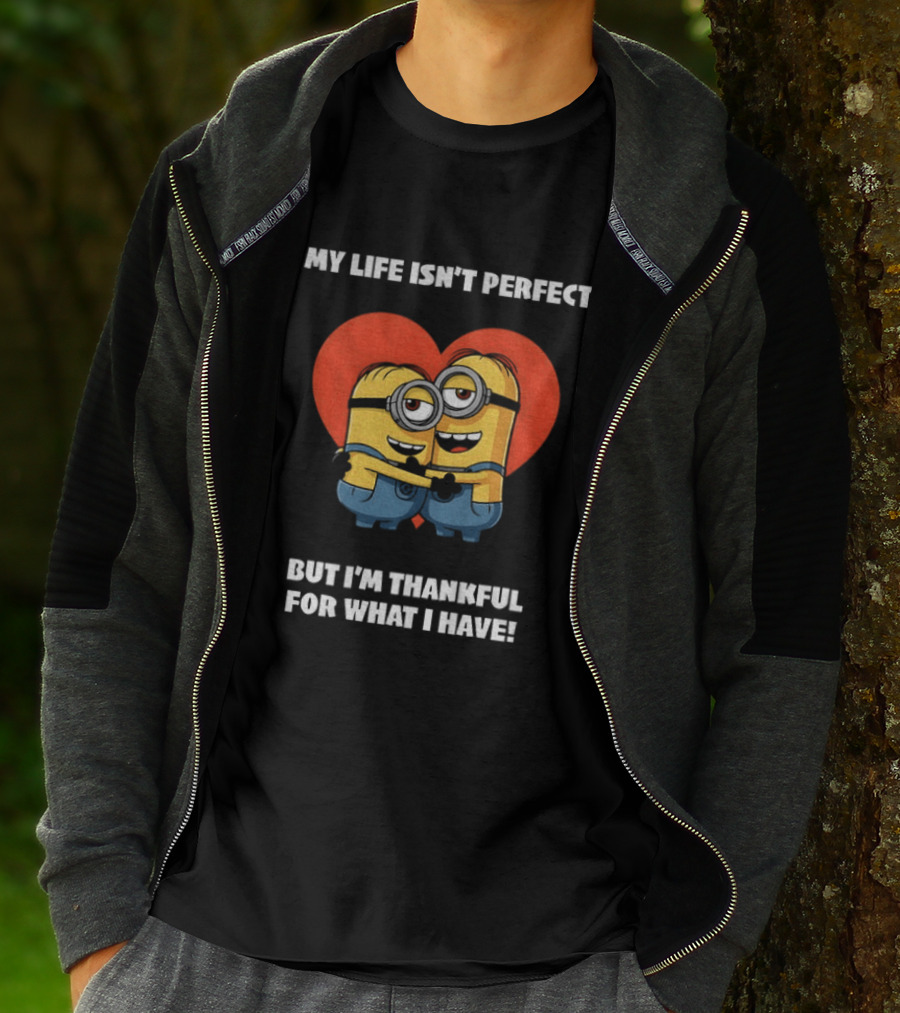 Minions My Life Isn't Perfect But I'm Thankful For What I Have Hugging Cartoon Characters T-Shirt