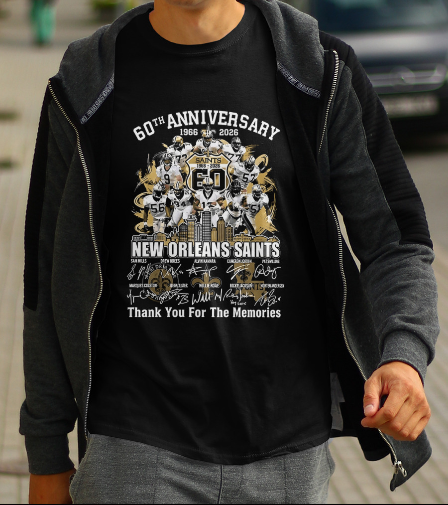 60th Anniversary New Orleans Saints 1966 2026 Legends Thank You For The Memories Signatures T-Shirt