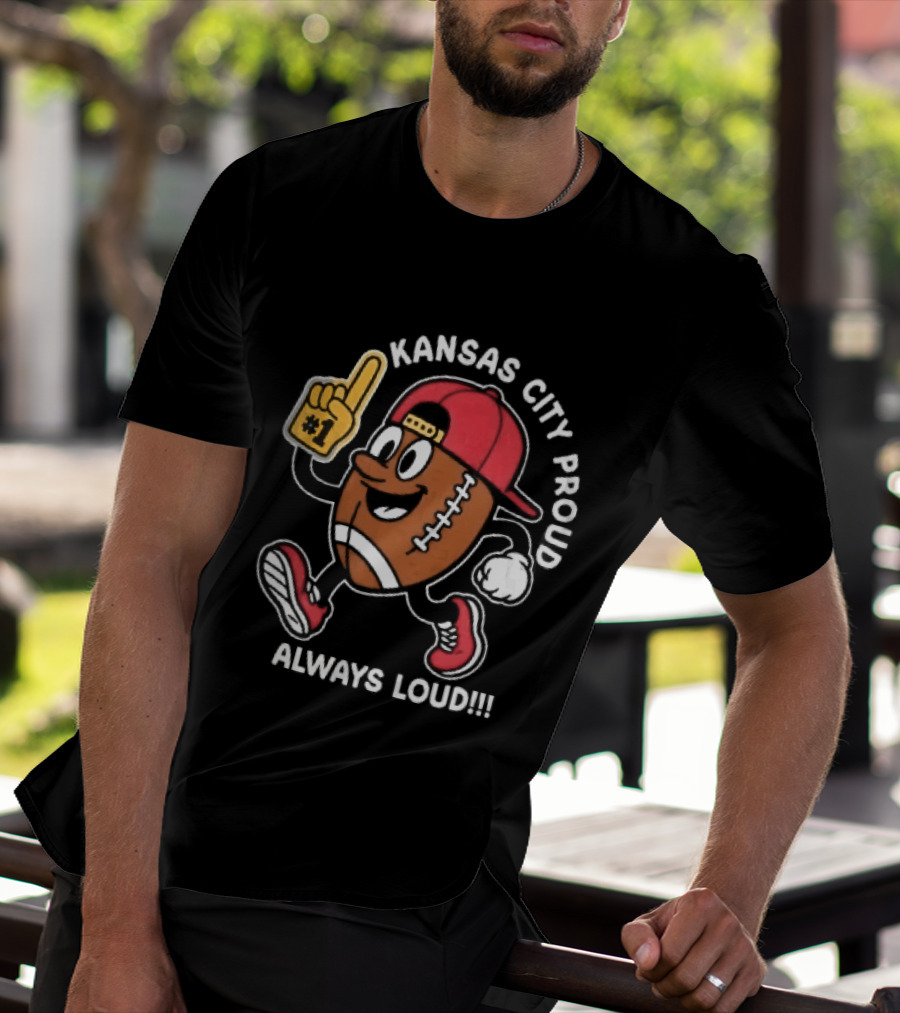 Kansas City Proud Football Cartoon Always Loud Red Cap Foam Finger T-Shirt