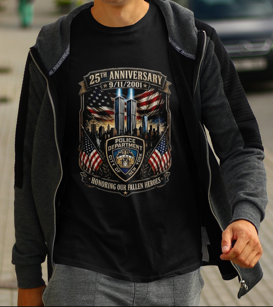 25th Anniversary 9/11/2001 New York City Police Department Honoring Our Fallen Heroes T-Shirt